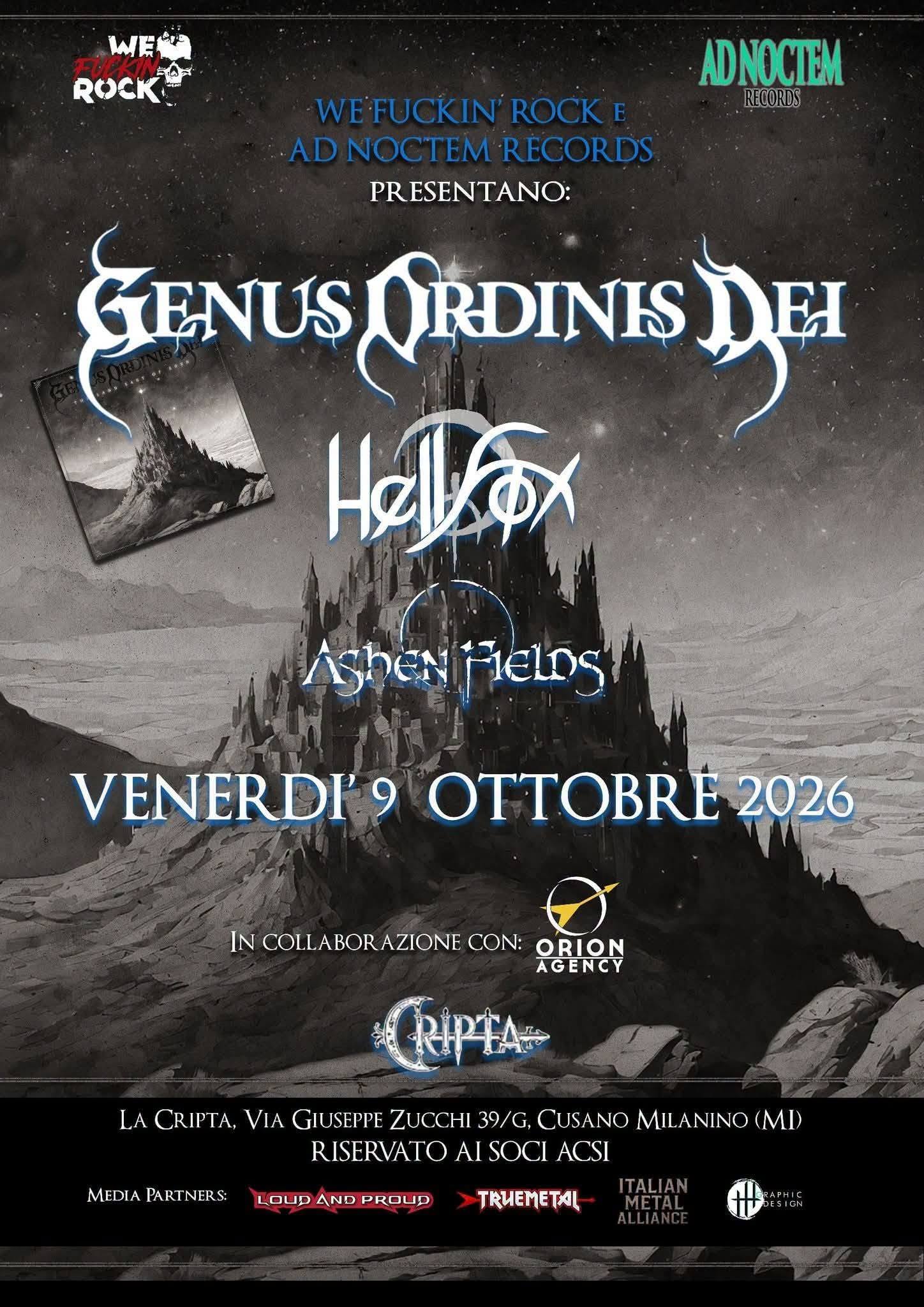 Concert Genus Ordinis Dei, Hellfox și Ashen Fields la La Cripta, Cusano Milanino