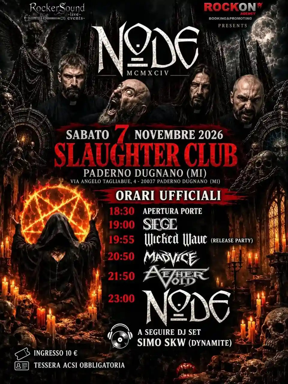 Programul concertului Node la Slaughter Club din Paderno Dugnano