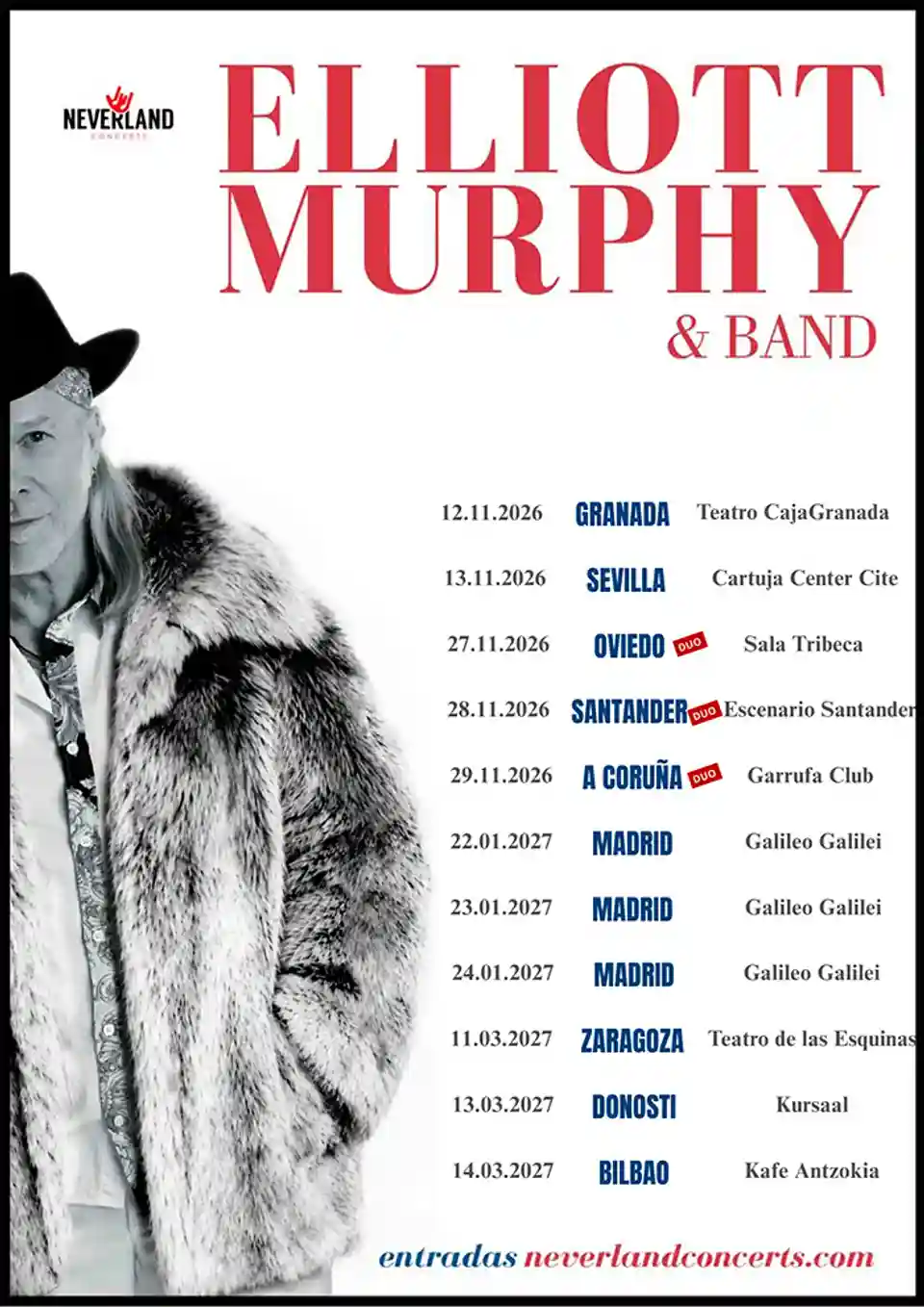 Elliott Murphy va susține un turneu de unsprezece concerte în Spania