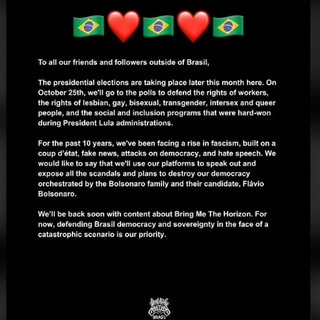 Oliver Sykes (Bring Me The Horizon) și-a exprimat opinia despre alegerile din Brazilia