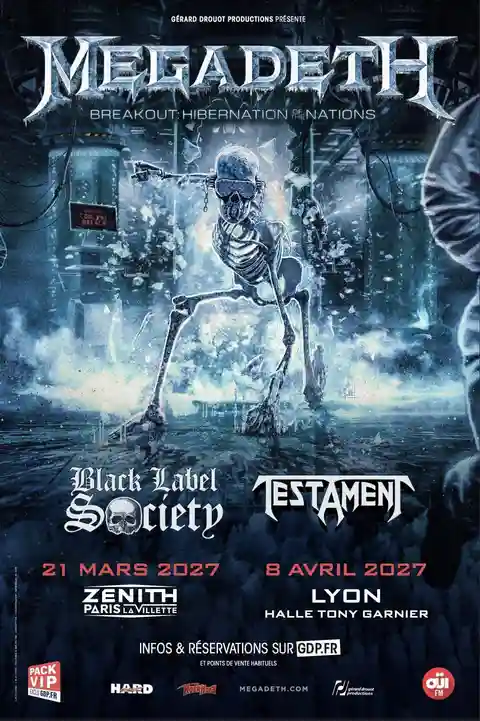 Megadeth revine în Franța pentru turneul de adio alături de Black Label Society și Testament