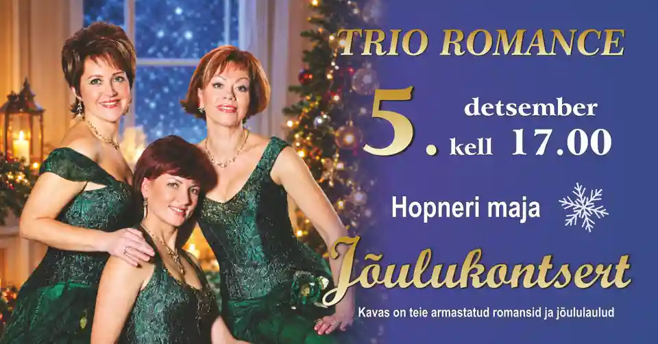 Trio Romance va susține un concert de Crăciun la Tallinn în decembrie 2026