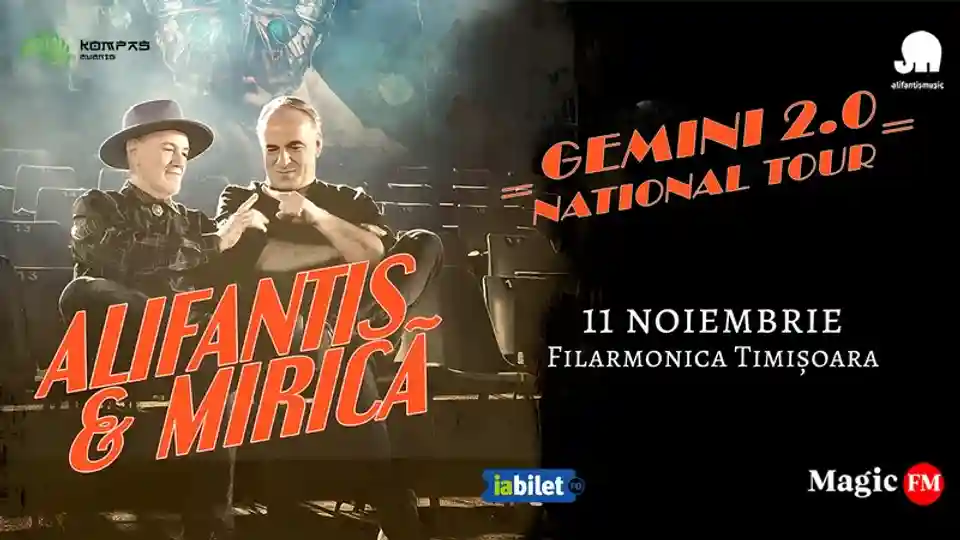 Nicu Alifantis și Răzvan Mirică susțin spectacolul „GEMINI 2.0” la Timișoara